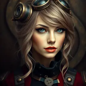 Steampunk portrait of Tayor Swift, Highly Detailed, Beautiful, Photo Realistic, Sharp Focus, Elegant