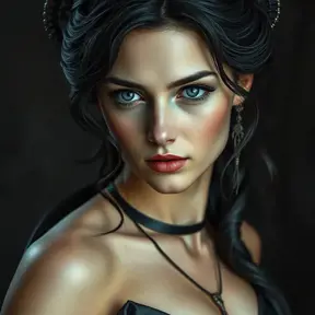 Alluring matte portrait of the beautiful goddess Artemis in black leather, 8k, Highly Detailed, Intricate, Realistic, Sharp Focus, Volumetric Lighting, Fantasy, Elegant by Stanley Artgerm Lau, Alphonse Mucha, WLOP