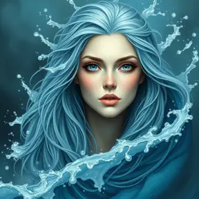 "magical ocean goddess", water, spray, waves, flowing hair, head and shoulders portrait, finely drawn eyes, 8k, Fantasy