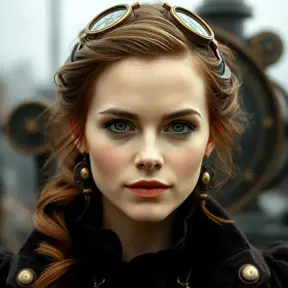 Steampunk portrait of Emma Watson, Highly Detailed, Beautiful, Photo Realistic, Sharp Focus, Elegant