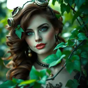 Steampunk portrait of Poison Ivy, Highly Detailed, Beautiful, Photo Realistic, Sharp Focus, Elegant