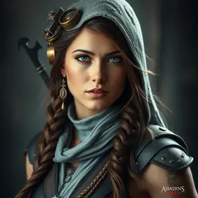 Steampunk portrait of Kassandra from Assassin Creed, Highly Detailed, Beautiful, Photo Realistic, Sharp Focus, Elegant