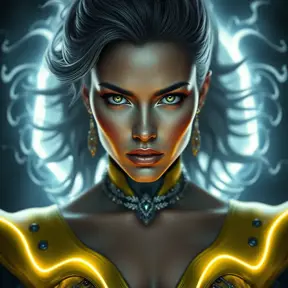 Alluring matte portrait of a beautiful Storm from Xmen in the style of Stefan Kostic, 8k, Highly Detailed, Intricate, Half Body, Realistic, Sharp Focus, Volumetric Lighting, Fantasy, Elegant by Stanley Artgerm Lau