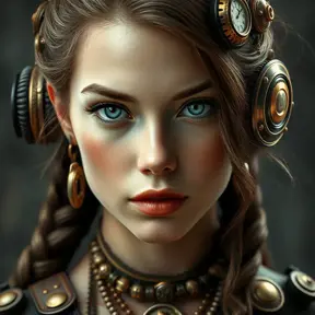 Steampunk portrait of Aloy, Highly Detailed, Beautiful, Photo Realistic, Sharp Focus, Elegant