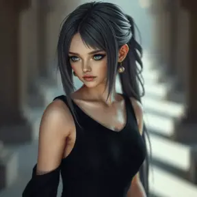 Alluring matte portrait of a beautiful ashen haired A2 from Nier Automata in a black dress, Highly Detailed, Full Body, Bokeh effect, Photo Realistic, Sharp Focus by Stefan Kostic