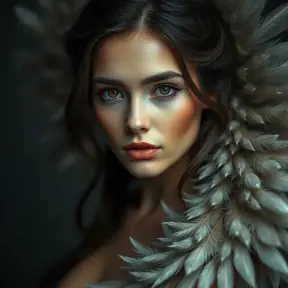 Matte portrait of the beautiful Laura Kinney with feathers, Highly Detailed, Intricate, Realistic, Sharp Focus, Volumetric Lighting, Fantasy, Elegant