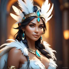 Alluring matte portrait of a beautiful Nidalee wearing feathers, 8k, Highly Detailed, Intricate, Half Body, Realistic, Sharp Focus, Volumetric Lighting, Fantasy, Elegant by Stanley Artgerm Lau, Alphonse Mucha, WLOP