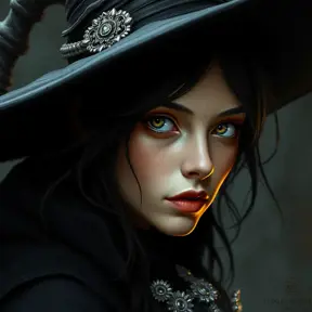 Matte portrait of a mysterious kiki the witch, Intricate, Half Body, Realistic, Sharp Focus, Volumetric Lighting, Elegant by Stanley Artgerm Lau