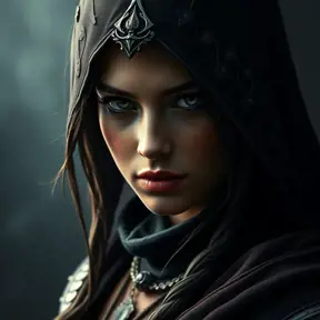 Matte portrait of the beautiful Kassandra from Assassins Creed in black, Highly Detailed, Intricate, Realistic, Sharp Focus, Volumetric Lighting, Fantasy, Elegant