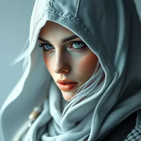 Matte portrait of the beautiful Kassandra from Assassins Creed in white, Highly Detailed, Intricate, Realistic, Sharp Focus, Volumetric Lighting, Fantasy, Elegant