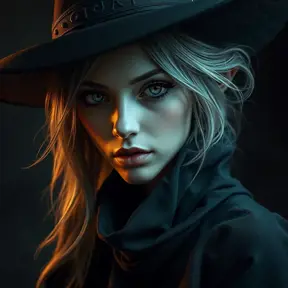 Matte portrait of a mysterious kiki the witch, Intricate, Half Body, Realistic, Sharp Focus, Volumetric Lighting, Elegant by Stanley Artgerm Lau