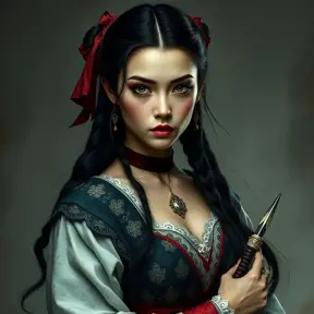 American Gothic Mulan, Gothic and Fantasy, Half Body, Portrait, Threatening