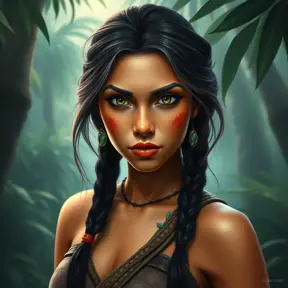 Matte portrait of Disney's Pocohontas in a jungle, Ultra Detailed, Half Body, Beautiful, Matte Painting, Sharp Focus, Portrait, Fantasy by Stefan Kostic
