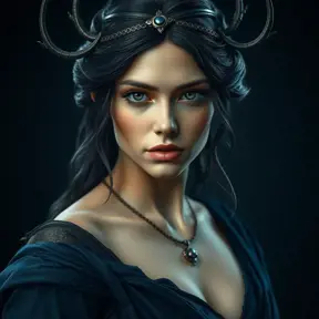 Matte portrait of the beautiful Artemis in dark blue, Highly Detailed, Intricate, Realistic, Sharp Focus, Volumetric Lighting, Fantasy, Elegant by Stefan Kostic