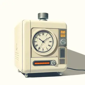 A Time Machine designed by Dieter Rams. stunning industrial design. Natural colors, mid century modern design, Highly Detailed, Vintage Illustration, Retro-Futurism, Sharp Focus, Smooth, Vector Art