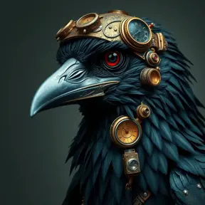 Steampunk portrait of a Crow, inspired by future technology, Highly Detailed, Steampunk