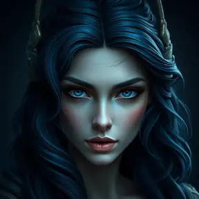 Matte portrait of the beautiful Artemis in dark blue, Highly Detailed, Intricate, Realistic, Sharp Focus, Volumetric Lighting, Fantasy, Elegant by Stanley Artgerm Lau