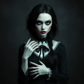 American Gothic Morticia Addams, Gothic and Fantasy, Half Body, Portrait, Threatening