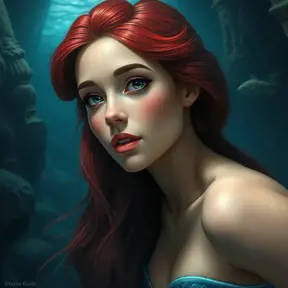 Matte portrait of Disney's Ariel in the under water city of Atlantis, Ultra Detailed, Half Body, Beautiful, Matte Painting, Sharp Focus, Portrait, Fantasy by Stefan Kostic