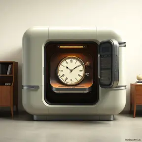 A Time Machine designed by Dieter Rams. stunning industrial design. Natural colors, mid century modern design, Highly Detailed, Hyper Detailed, Vintage Illustration, Sharp Focus, Smooth, Octane Render, Vector Art by Stanley Artgerm Lau