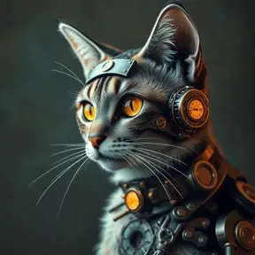 Steampunk portrait of a cat, inspired by future technology, Highly Detailed, Steampunk