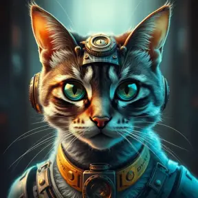 Steampunk portrait of a cat, inspired by future technology, Highly Detailed, Steampunk by Stanley Artgerm Lau