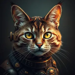 Steampunk portrait of a cat, inspired by future technology, Highly Detailed, Steampunk by Stanley Artgerm Lau