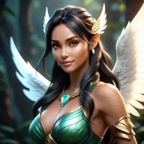 Alluring matte portrait of a beautiful Nidalee with wings, 8k, Highly Detailed, Intricate, Half Body, Realistic, Sharp Focus, Volumetric Lighting, Fantasy, Elegant by Stanley Artgerm Lau, WLOP