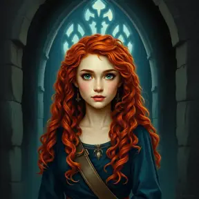 Matte portrait of Disney's Merida of DunBroch inside a castle, Ultra Detailed, Half Body, Beautiful, Matte Painting, Sharp Focus, Portrait, Fantasy