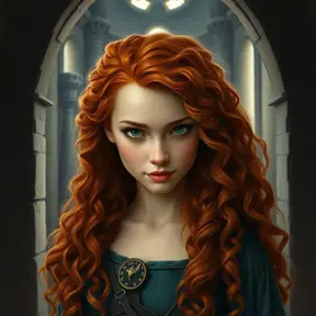 Matte portrait of Disney's Merida of DunBroch inside a castle, Ultra Detailed, Half Body, Beautiful, Matte Painting, Sharp Focus, Portrait, Fantasy
