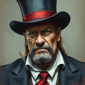 Hulk Hogan wearing a top hat and a monocle, Intricate Artwork, Intricate Details, Half Body, Beautiful, Matte Painting, Sharp Focus, Portrait, Fantasy, Threatening by Stefan Kostic