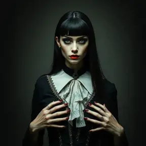 American Gothic Morticia Addams, Gothic and Fantasy, Half Body, Portrait, Threatening by Stefan Kostic