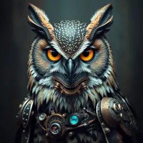 Steampunk portrait of a Owl, inspired by future technology, Highly Detailed, Steampunk