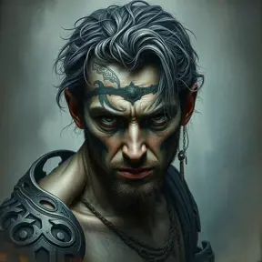 Charlie Chapman, Intricate Artwork, Intricate Details, Half Body, Beautiful, Matte Painting, Sharp Focus, Portrait, Fantasy, Threatening by Stefan Kostic