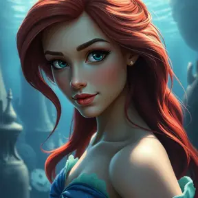 Matte portrait of Disney's Ariel in the under water city of Atlantis, Ultra Detailed, Half Body, Beautiful, Matte Painting, Sharp Focus, Portrait, Fantasy