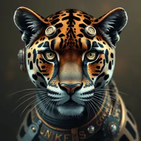 Steampunk portrait of a Panther, inspired by future technology, Highly Detailed, Steampunk