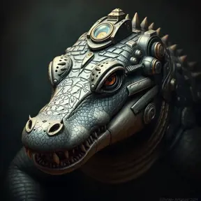 Steampunk portrait of a Crocodile, inspired by future technology, Highly Detailed, Steampunk by Stanley Artgerm Lau