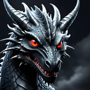 A black dragon with red eyes in 2d, Highly Detailed, Gothic and Fantasy, Horns, Large Eyes, Soft Details, Strong Jaw, Digital Illustration