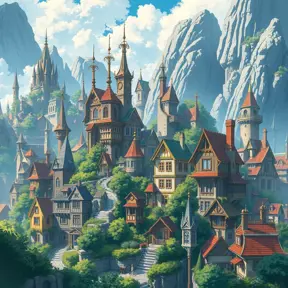 Buildings and homes of a maximalism fantasy city, Highly Detailed, Beautiful, Digital Painting, Anime, Fantasy by Studio Ghibli