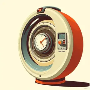 A Time Machine designed by Dieter Rams. stunning industrial design. Natural colors, mid century modern design, Vintage Illustration, Retro-Futurism, Vector Art by Stanley Artgerm Lau