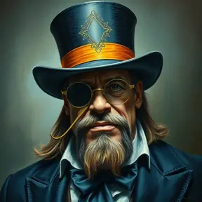 Hulk Hogan wearing a top hat and a monocle, Intricate Artwork, Intricate Details, Half Body, Beautiful, Matte Painting, Sharp Focus, Portrait, Fantasy, Threatening by Stefan Kostic