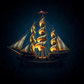 Pirate Ship, Intricate, Ultra Detailed, Symmetry, Beautiful, Sharp Focus, Astrophotography, Centered, Volumetric Lighting