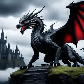 Dragon with red eyes, Gothic and Fantasy, Matte Painting