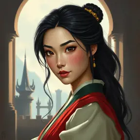 Matte portrait of Disney's Mulan inside a castle, Ultra Detailed, Half Body, Beautiful, Matte Painting, Sharp Focus, Portrait, Fantasy by Stanley Artgerm Lau
