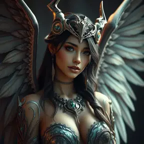 Alluring matte portrait of a beautiful Nidalee with wings, 8k, Highly Detailed, Intricate, Half Body, Realistic, Sharp Focus, Volumetric Lighting, Fantasy, Elegant by Stanley Artgerm Lau, WLOP