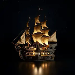 Pirate Ship, Intricate, Ultra Detailed, Symmetry, Beautiful, Sharp Focus, Astrophotography, Centered, Volumetric Lighting
