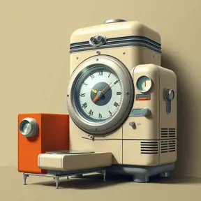 A Time Machine designed by Dieter Rams. stunning industrial design. Natural colors, mid century modern design, Highly Detailed, Vintage Illustration, Retro-Futurism, Sharp Focus, Smooth, Vector Art by Stanley Artgerm Lau