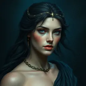 Matte portrait of the beautiful Artemis in dark blue, Highly Detailed, Intricate, Realistic, Sharp Focus, Volumetric Lighting, Fantasy, Elegant by Stanley Artgerm Lau
