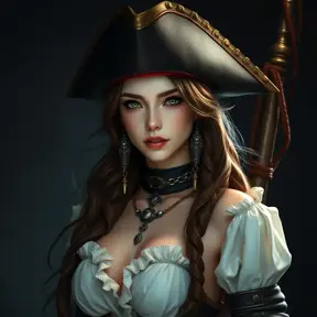 A beautiful female Pirate, Intricate, Half Body, Realistic, Volumetric Lighting, Fantasy, Elegant