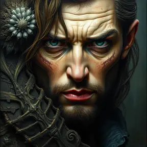 Charlie Chapman, Intricate Artwork, Intricate Details, Half Body, Beautiful, Matte Painting, Sharp Focus, Portrait, Fantasy, Threatening by Stefan Kostic